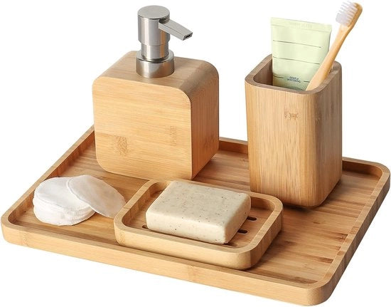 Accessori da bagno in bambù artigianale - 4 pezzi - Materiale naturale