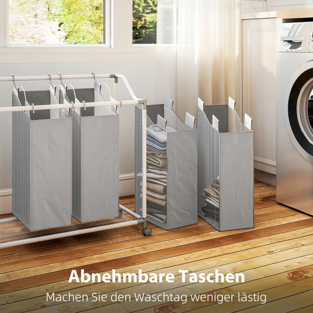 Cestino per il bucato con 4 scomparti 160 L ¨C zephmum ¨C Grigio 97x38x81 cm