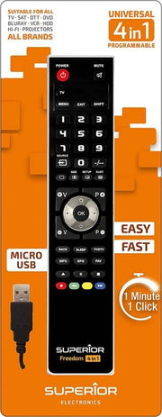 TELECOMANDO UNIVERSALE PER TV SUPERIOR FREEDOM USB 4IN1 BLACK SUPTUB003