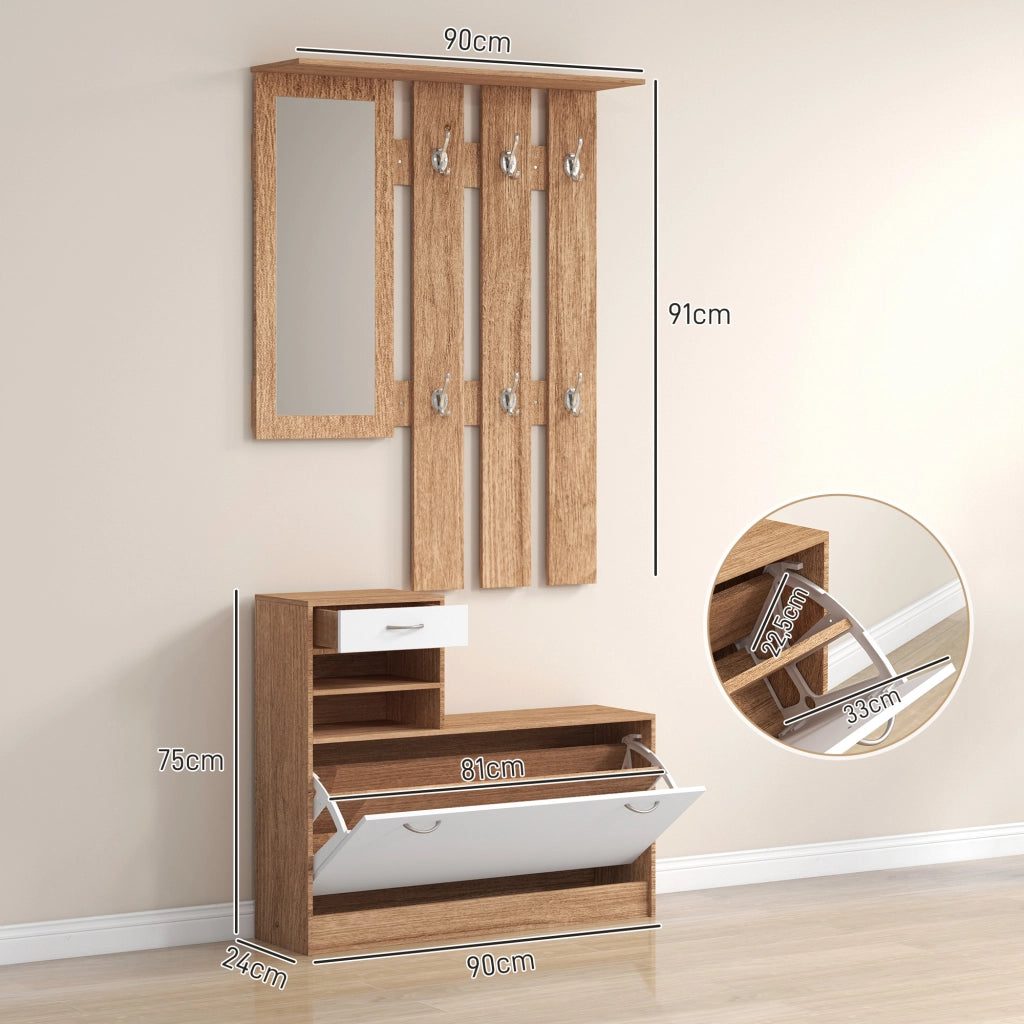 Mobile ingresso con appendiabiti, specchio e panca ¨C Minimal ¨C Bianco