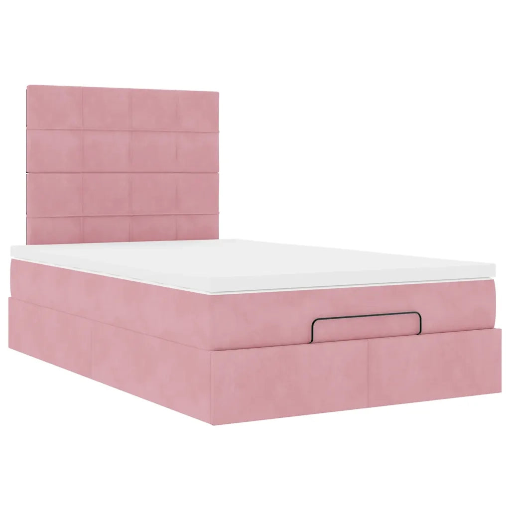 Struttura Letto Pouf con Materasso Rosa 120x200 cm Velluto 3314317