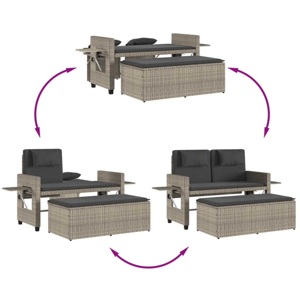 Panca Reclinabile Giardino con Cuscini-Sgabello-Sedia da esterno Grigio Chiaro Polyrattan 961355
