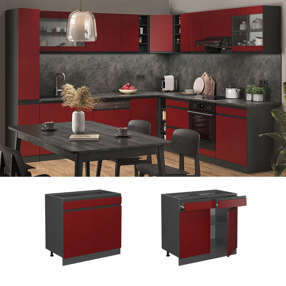 Vicco Mobiletto base per cucina Rosso 80 cm PL Marmo
