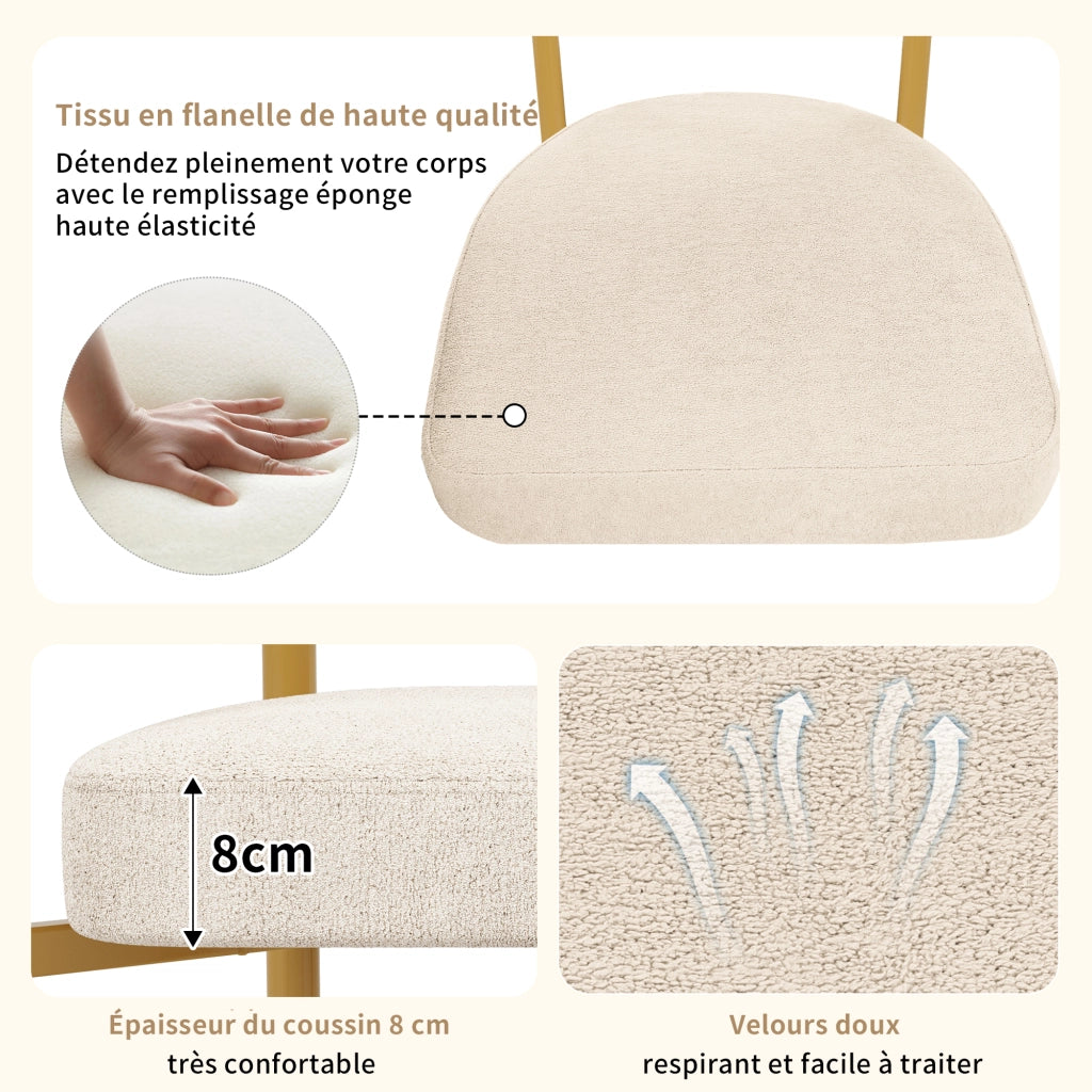 Set di 2 sedie da pranzo con schienale ergonomico e seduta imbottita ampia in tessuto effetto camoscio beige