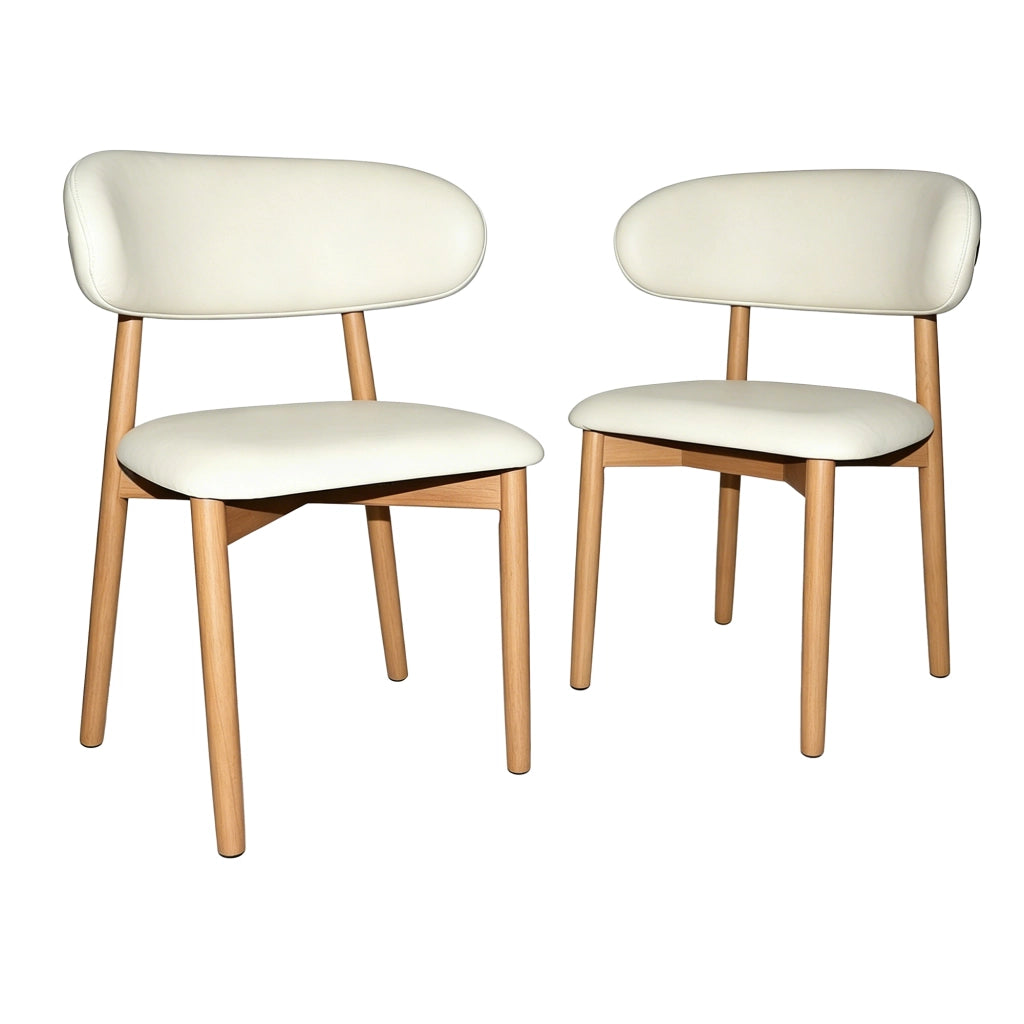 Sedie da pranzo in legno massello, set da 2 pezzi, schienale ergonomico, piedini antiscivolo, color beige e legno naturale