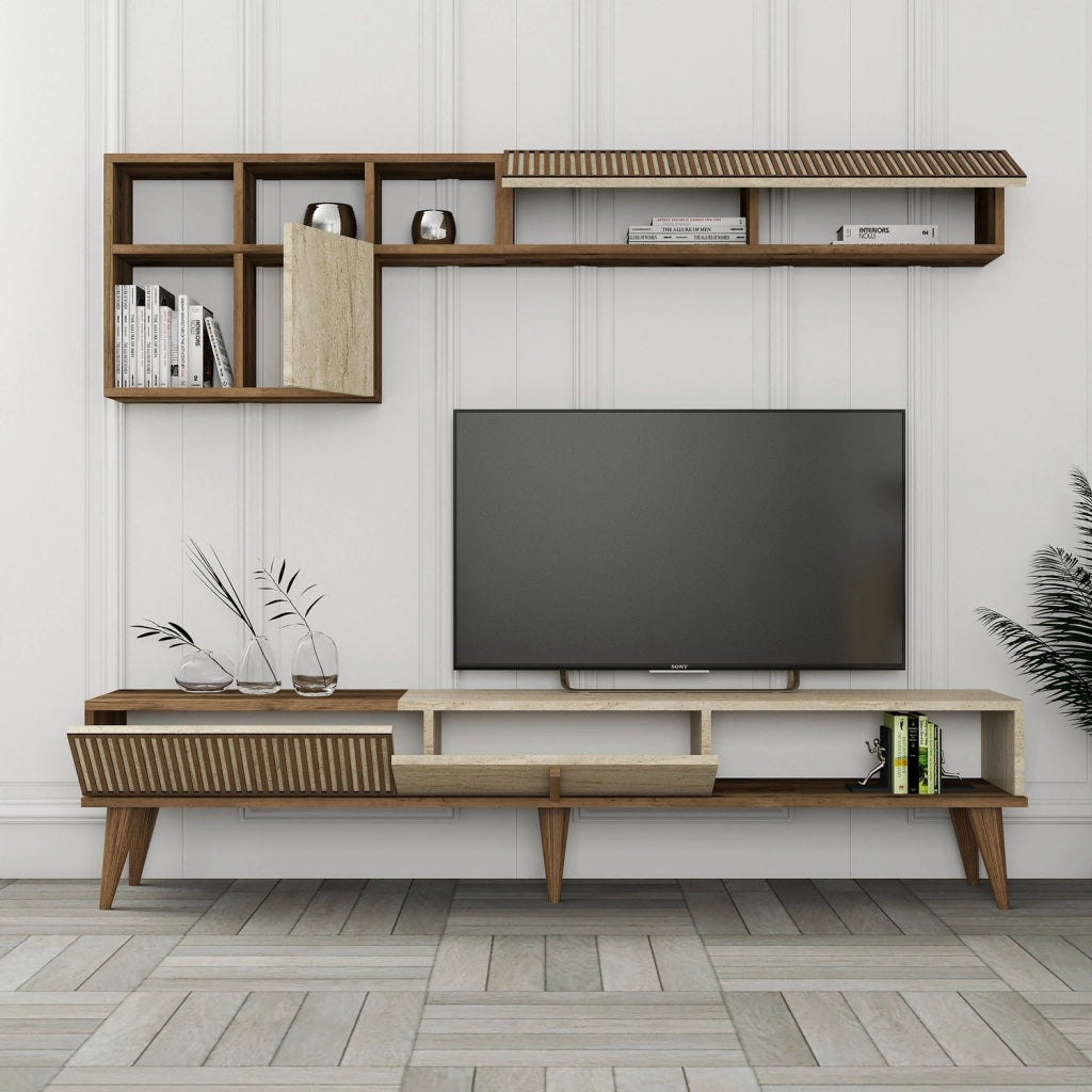 Porta TV in legno "Milan" - 180 x 35 x 40 cm - Noce, Travertino