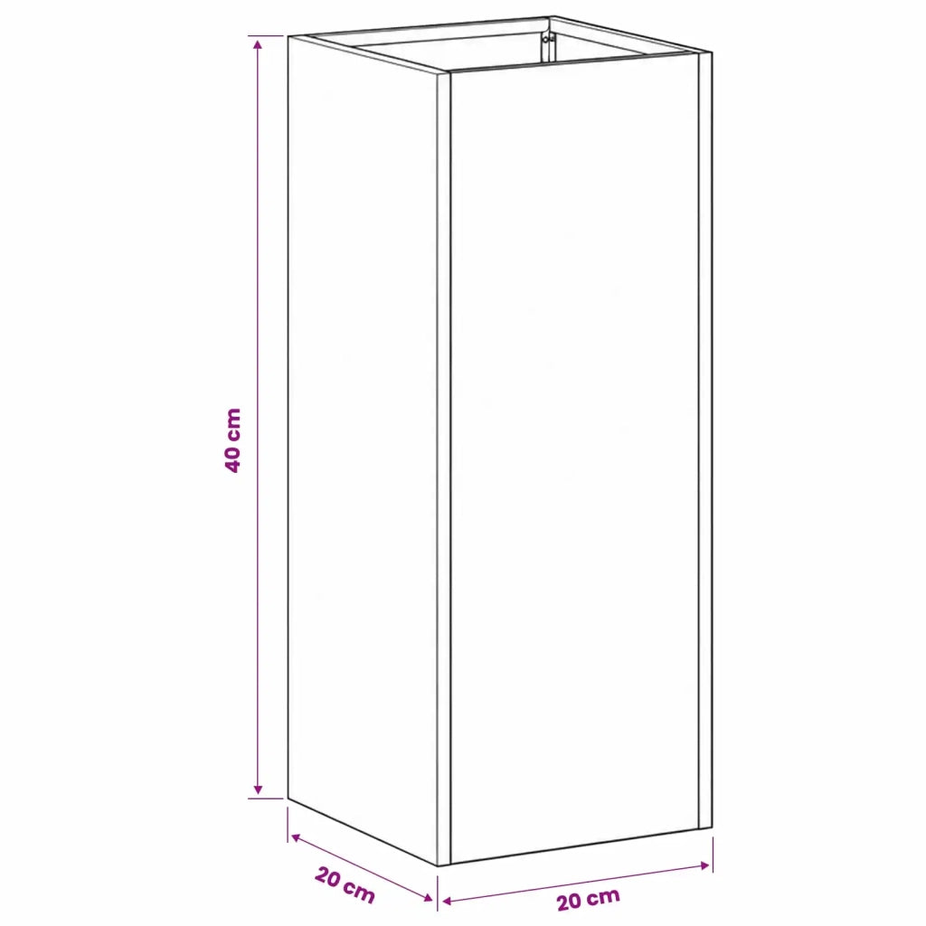 Vaso da giardino Nero 20 x 20 x 40 cm Acciaio laminato a freddo 8005288