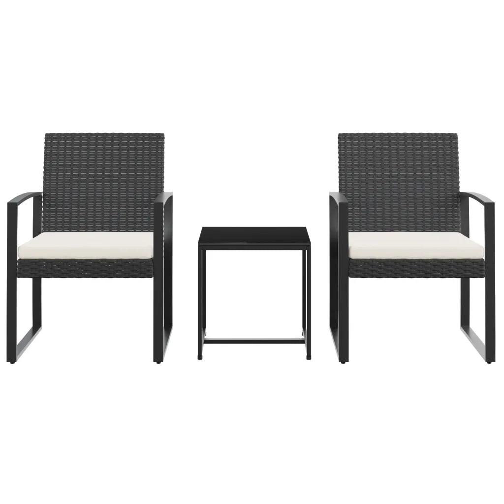 Set da Pranzo da Giardino 3 pz Nero con Cuscini in Rattan PP 360206