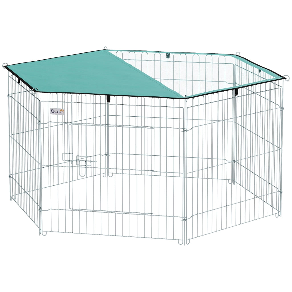 Recinto per Cani 6 Pannelli Pieghevole con Porta e Tetto ¨C Zephmum ¨C Grigio 59x60 cm