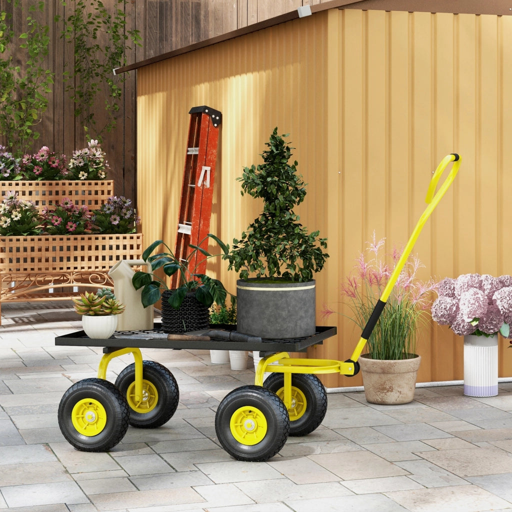 Carrello da Giardino in Acciaio con Capacit¨¤ 150 kg e Maniglia Rivestita, 94x48.5x100 cm, Giallo e Nero