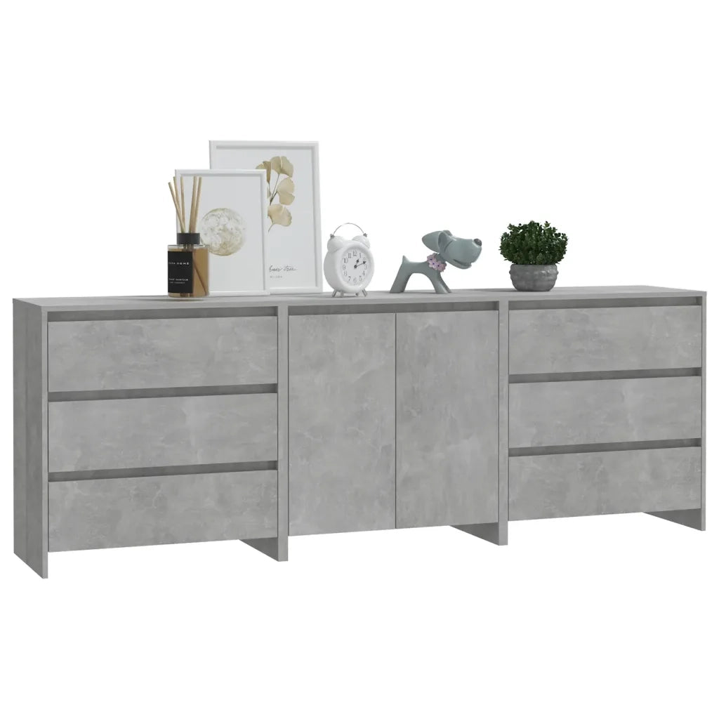 Credenze 3 pz | Madia | Buffet da pranzo | Armadio da pranzo Grigio Cemento in Legno Multistrato