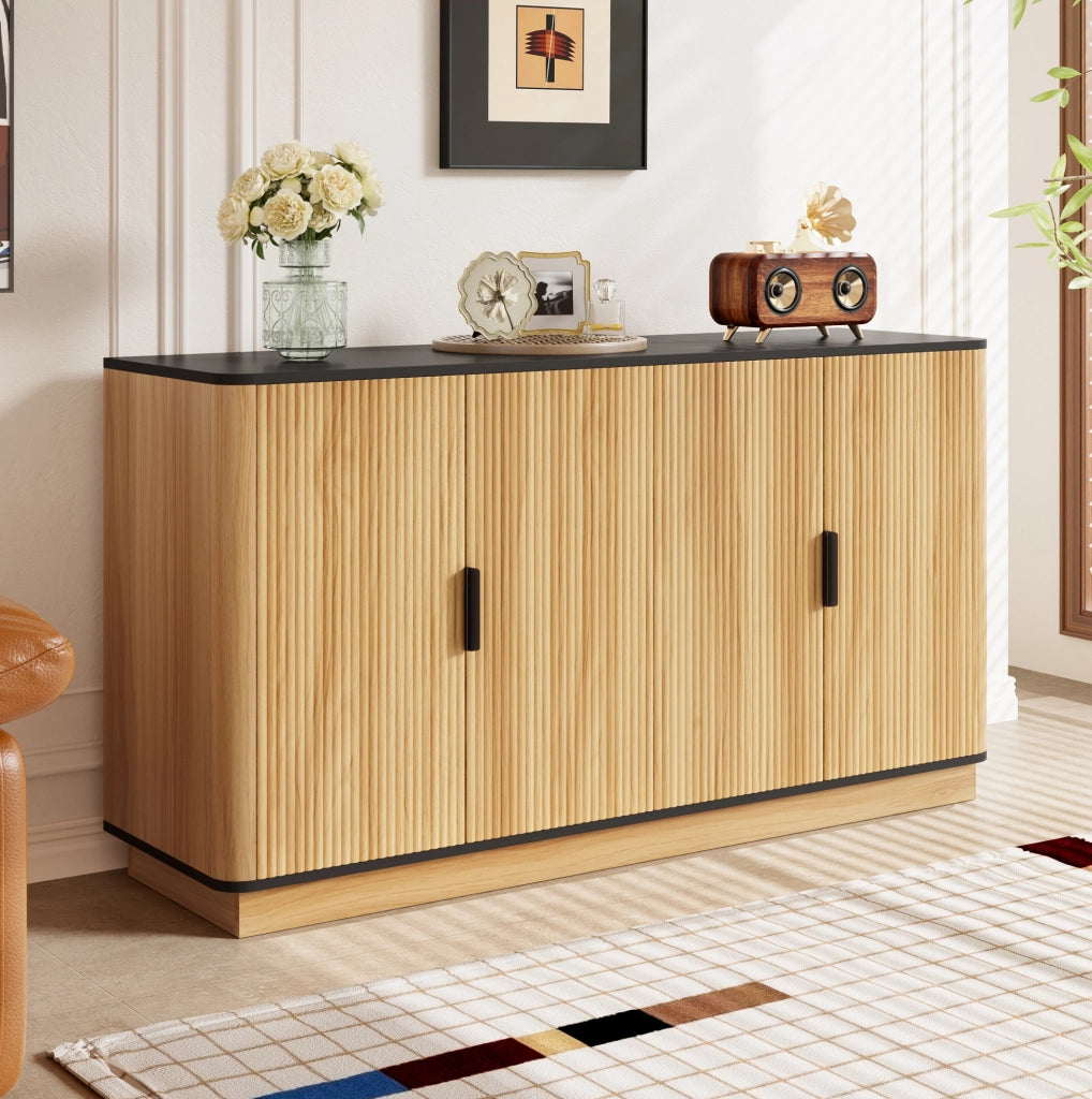 Credenza moderna 139x40x75 cm in legno naturale con 4 ante; struttura in truciolare