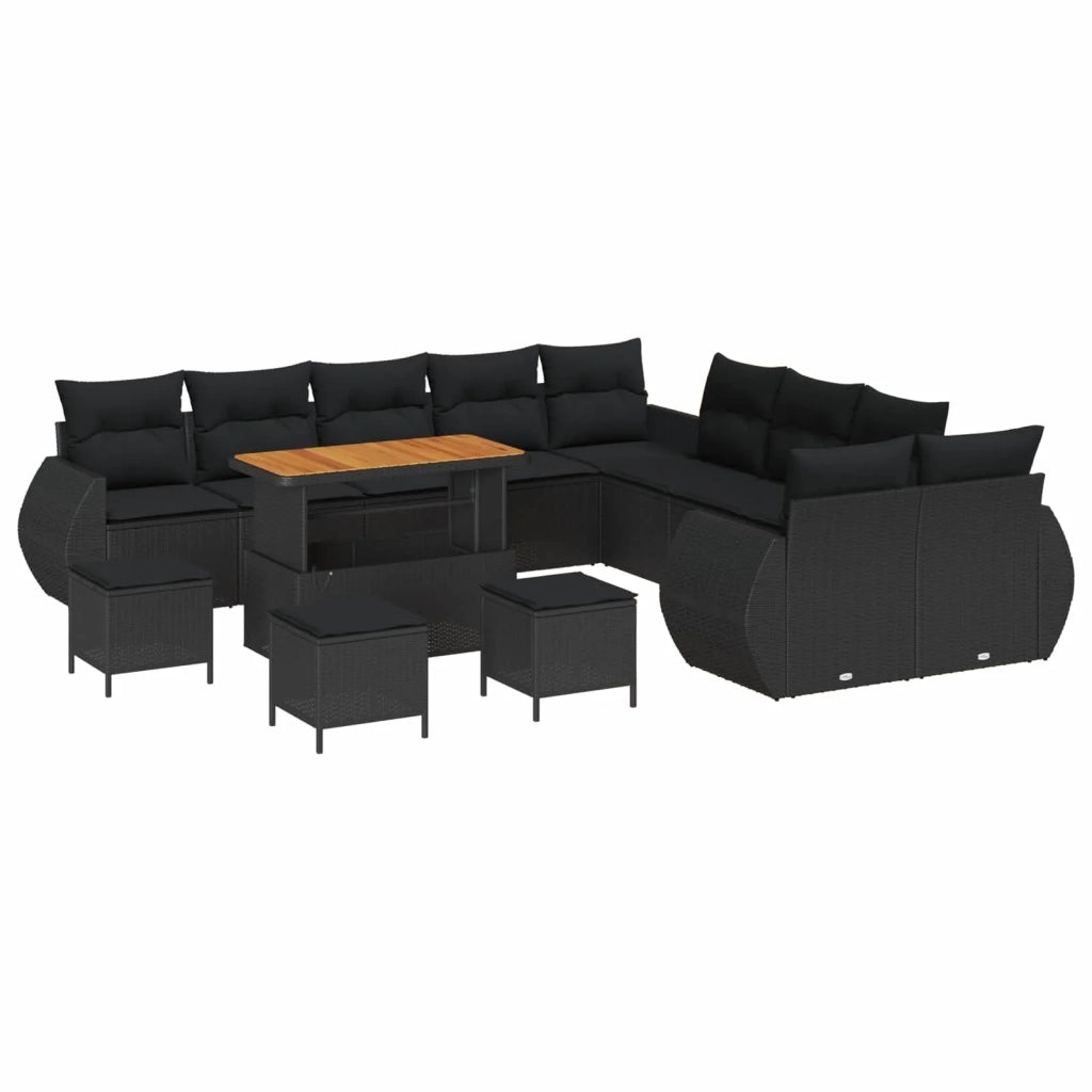 Set Divano da Giardino con cuscino 14 pcs Nero