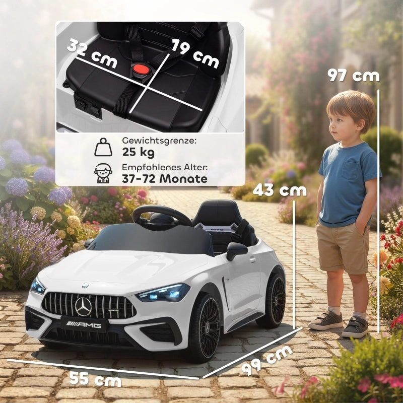 Macchina elettrica per bambini, design Mercedes, motore 12V, telecomando, luci a LED, musica, per bambini dai 3 ai 6 anni, bianca