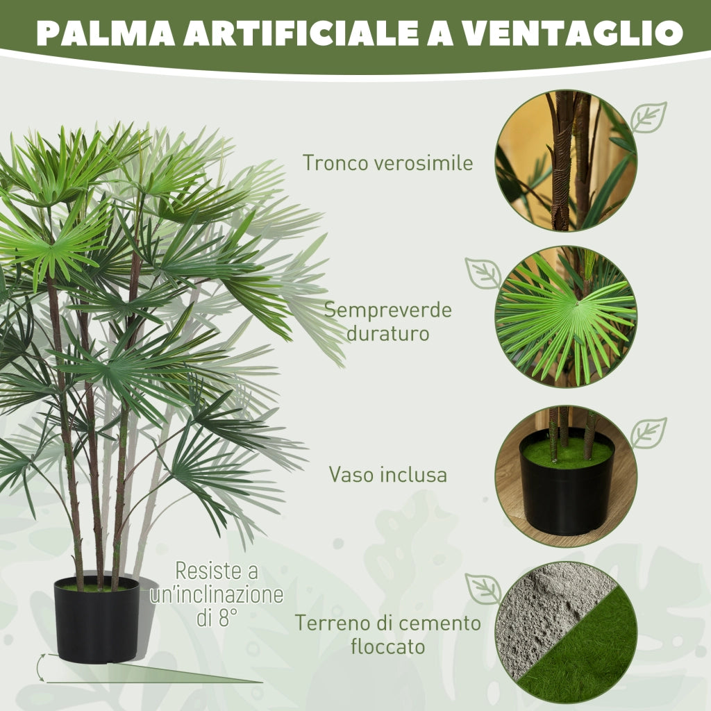 Palma Artificiale Verde con Vaso ¨C Minimal ¨C 90 cm ?16.5x13.5 cm