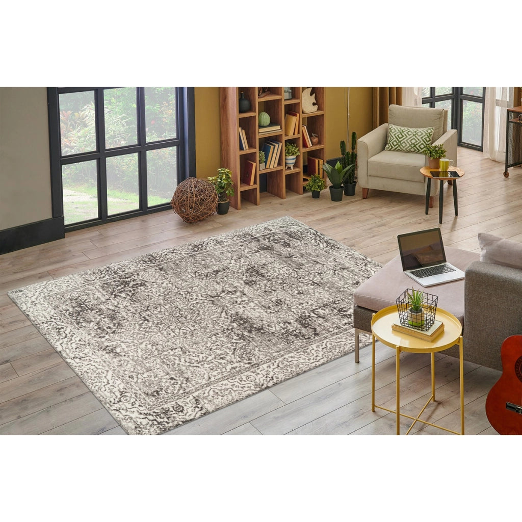 Tappeto vintage Davio 200 in grigio e cotone