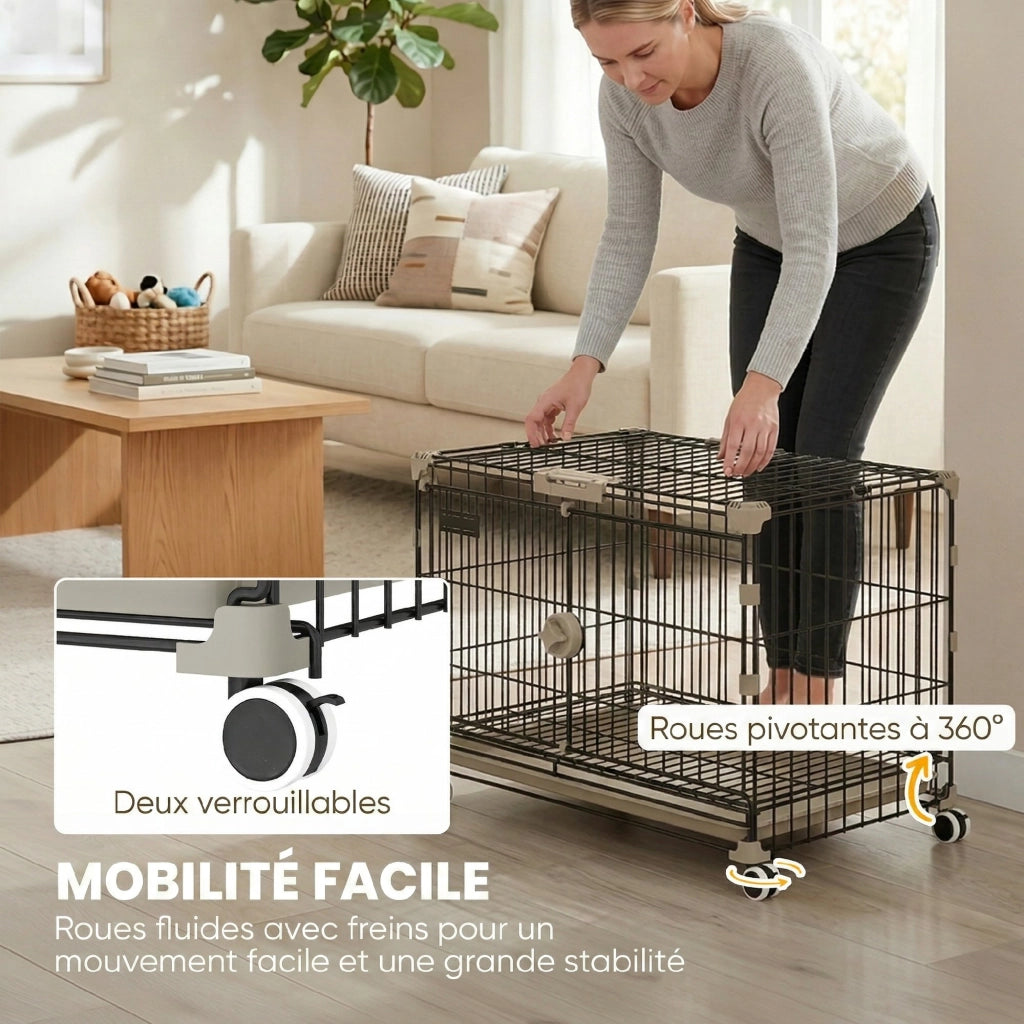 Gabbia per Cani con Ruote e Vassoio Rimovibile ¨C Xylo ¨C 60,5x45,5x54,5cm Nero