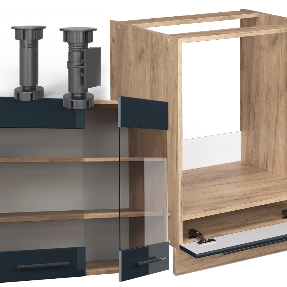 Cucina ad angolo Fame-Line Blu scuro lucido/Rovere dorato 190 x 160 cm, PL Marmo Vicco