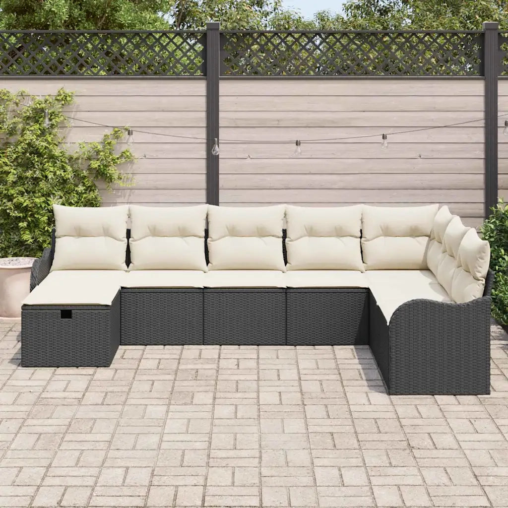 Set di divani con cuscino 8 pcs Nero e Crema polyrattan