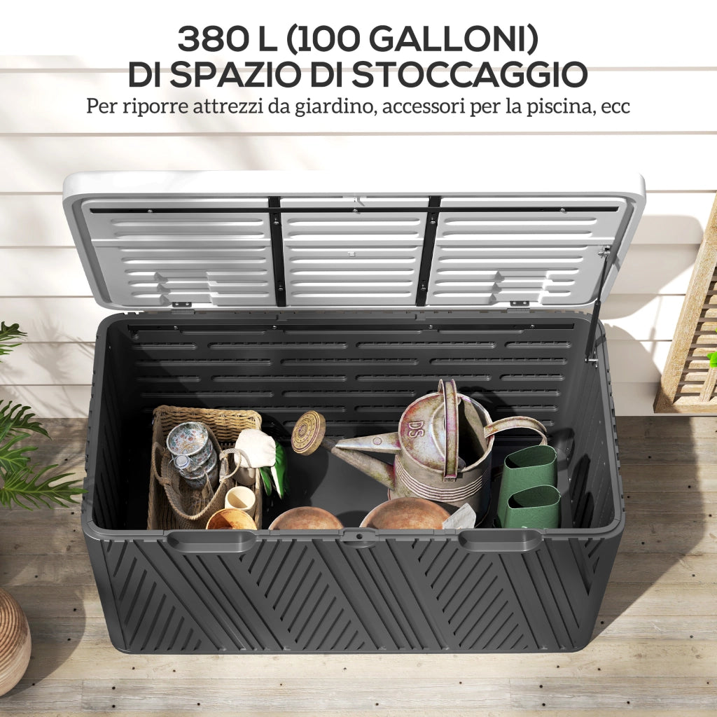 Panca Contenitore in HDPE con Maniglie e Leva a Gas ¨C zephmum ¨C 115x60x60 cm, Nero Grigio