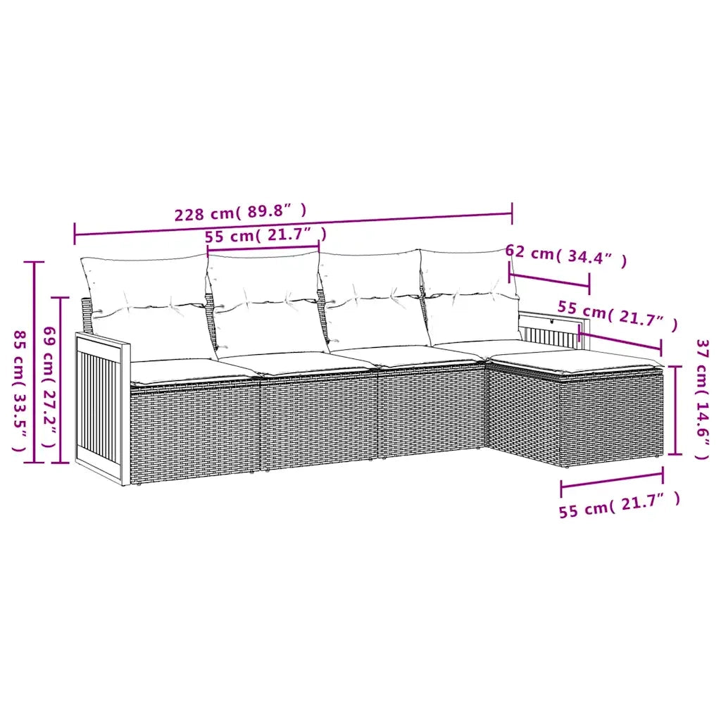 Set Divani da Giardino 5 pz con Cuscini Nero in Polyrattan 3227597