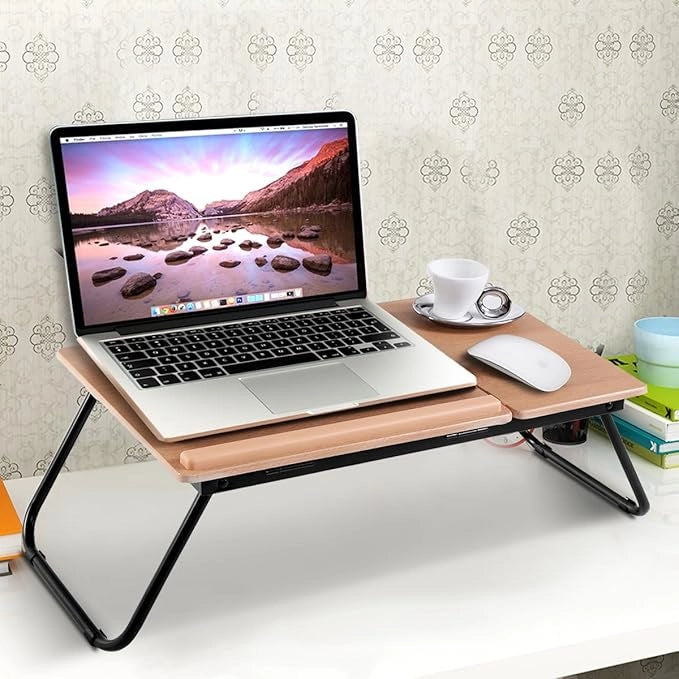 Vassoio da Letto, Tavolino Portatile Pieghevole per Letto con Piano Inclinabile, Tavolino Multifunzionale per Divano, Colazione a Letto, Casa, Ufficio e Viaggi (Naturale)