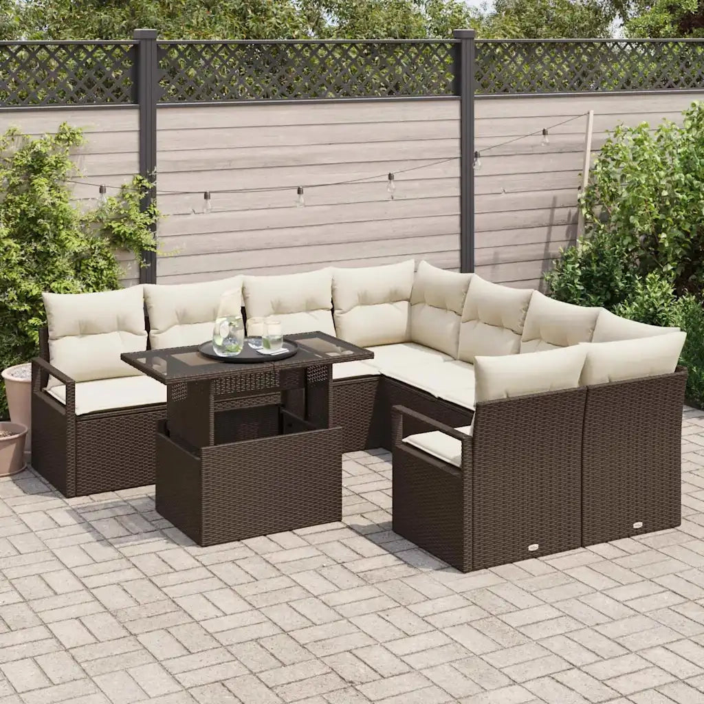 Set Divano da Giardino 9 pcs Marrone e Crema polyrattan 3348794