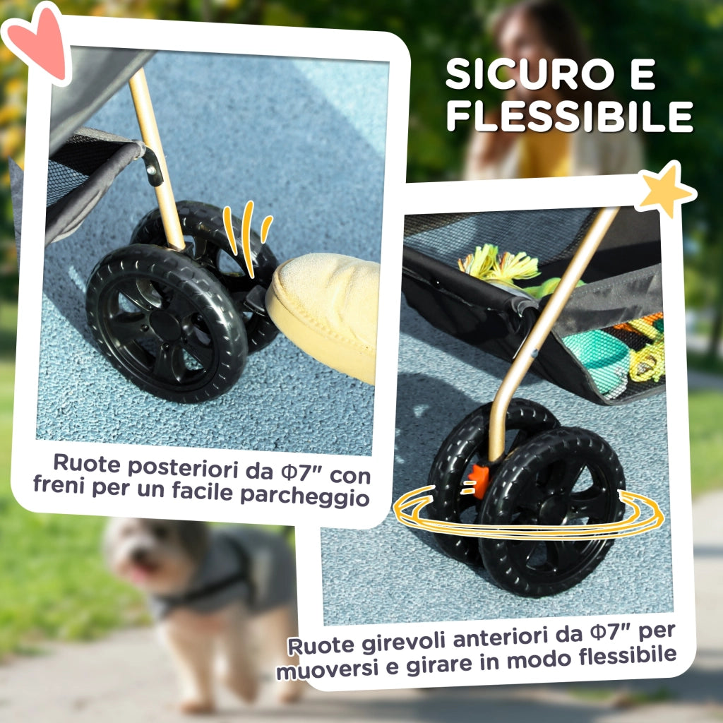Trasportino Cane Pieghevole 3 in 1 ¨C Minimal ¨C Grigio con Borsa e Cestino
