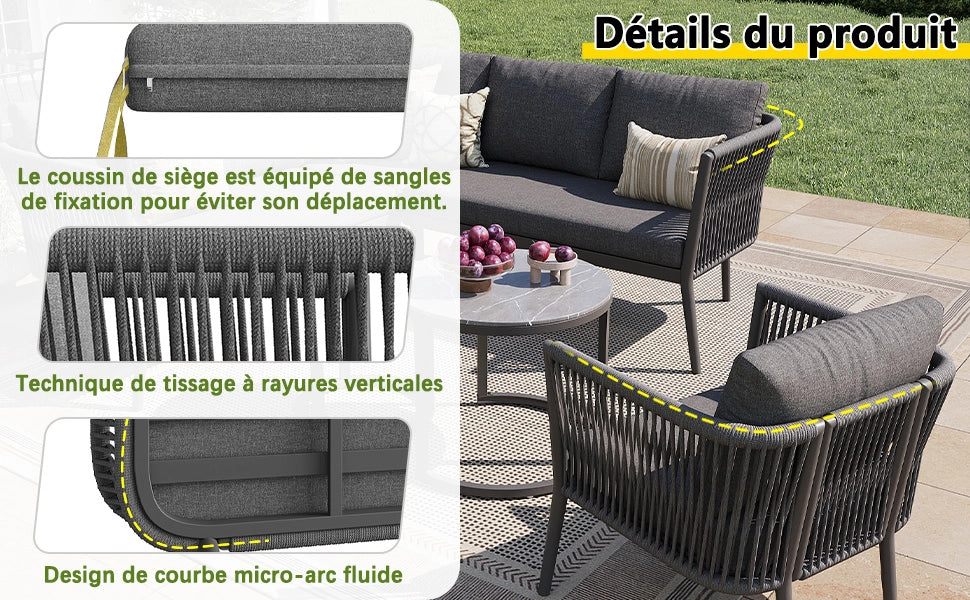 Set Divano da Giardino Modulare 6 Pezzi con Cuscini ¨C MINIMAL ¨C Polyrattan Grigio per Terrasse e Balcone