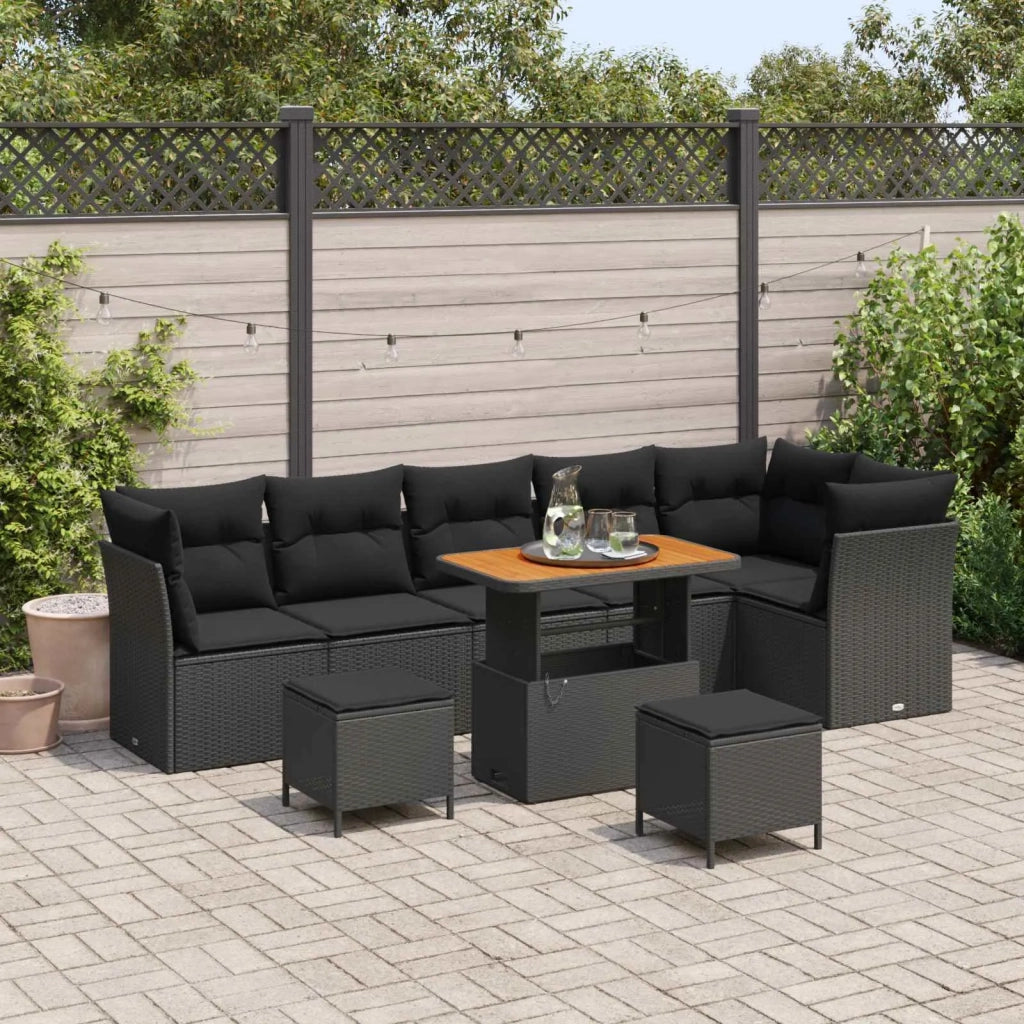 Set Divano da Giardino con cuscino 9 pcs Nero 90 x 55 x 71 cm