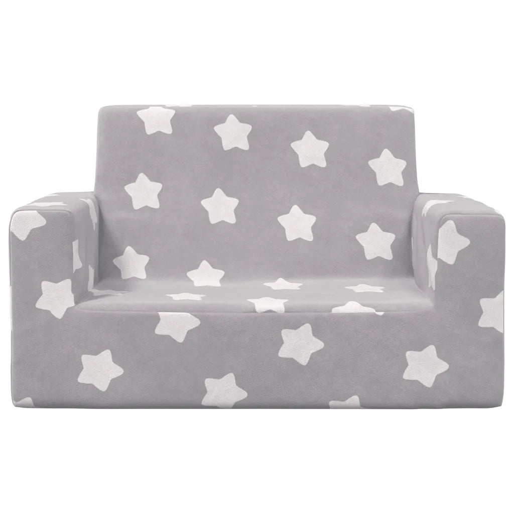 Divano | Divano da soggiorno | Sofa per Bambini 2 Posti Grigio Chiaro Stelle Morbido Peluche