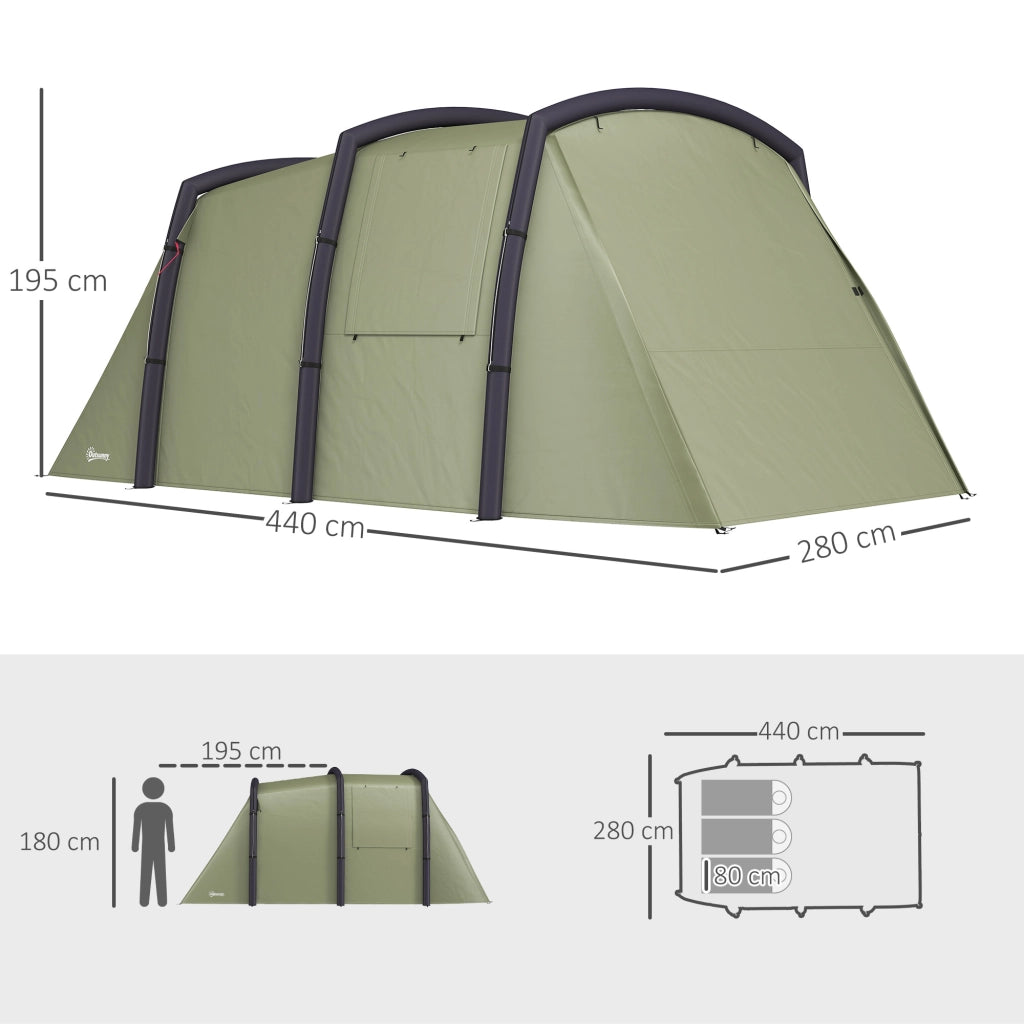 Tenda da Campeggio Tunnel Gonfiabile 3-6 Persone ¨C Xylo ¨C Con Veranda Finestre a Rete Verde Oliva
