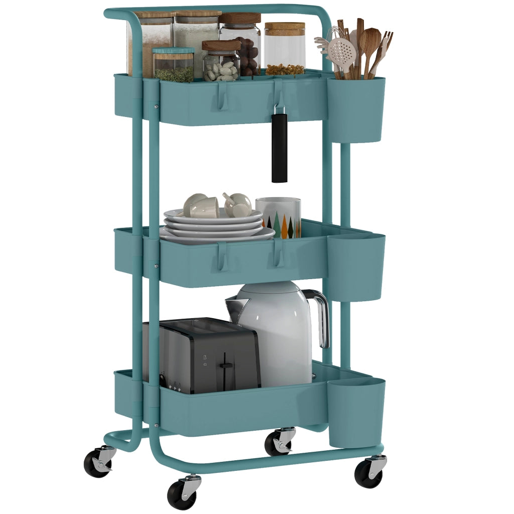 Carrello Portaoggetti Multifunzionale con Ruote e Ganci ¨C Zephmum ¨C Verde 42x38x86.5 cm