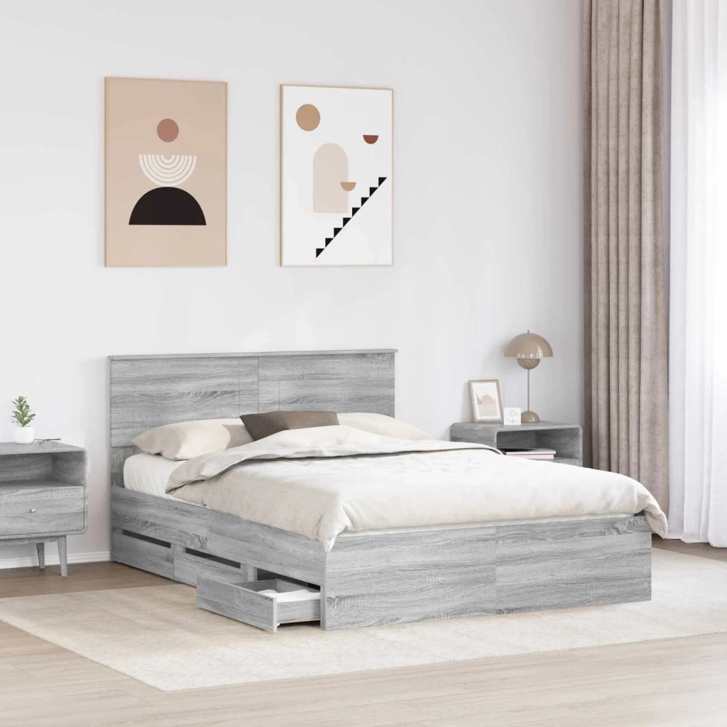 Letto matrimoniale | Letto per adulti | Struttura del letto con cassetto Grigio Sonoma 160 x 200 cm