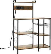 Cassa di Cucina Industriale con Presa di Corrente e Caricatore USB - Cassetto per Microonde e Utensili da Cucina - 90x42x130 cm - Cuoio Rustico