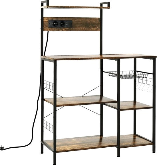 Cassa di Cucina Industriale con Presa di Corrente e Caricatore USB - Cassetto per Microonde e Utensili da Cucina - 90x42x130 cm - Cuoio Rustico