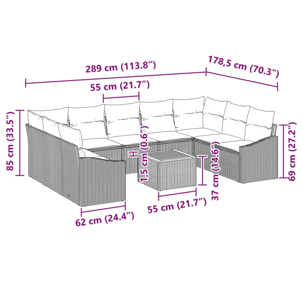 Set Divano da Giardino con cuscino 10 pcs Nero polyrattan 3347879