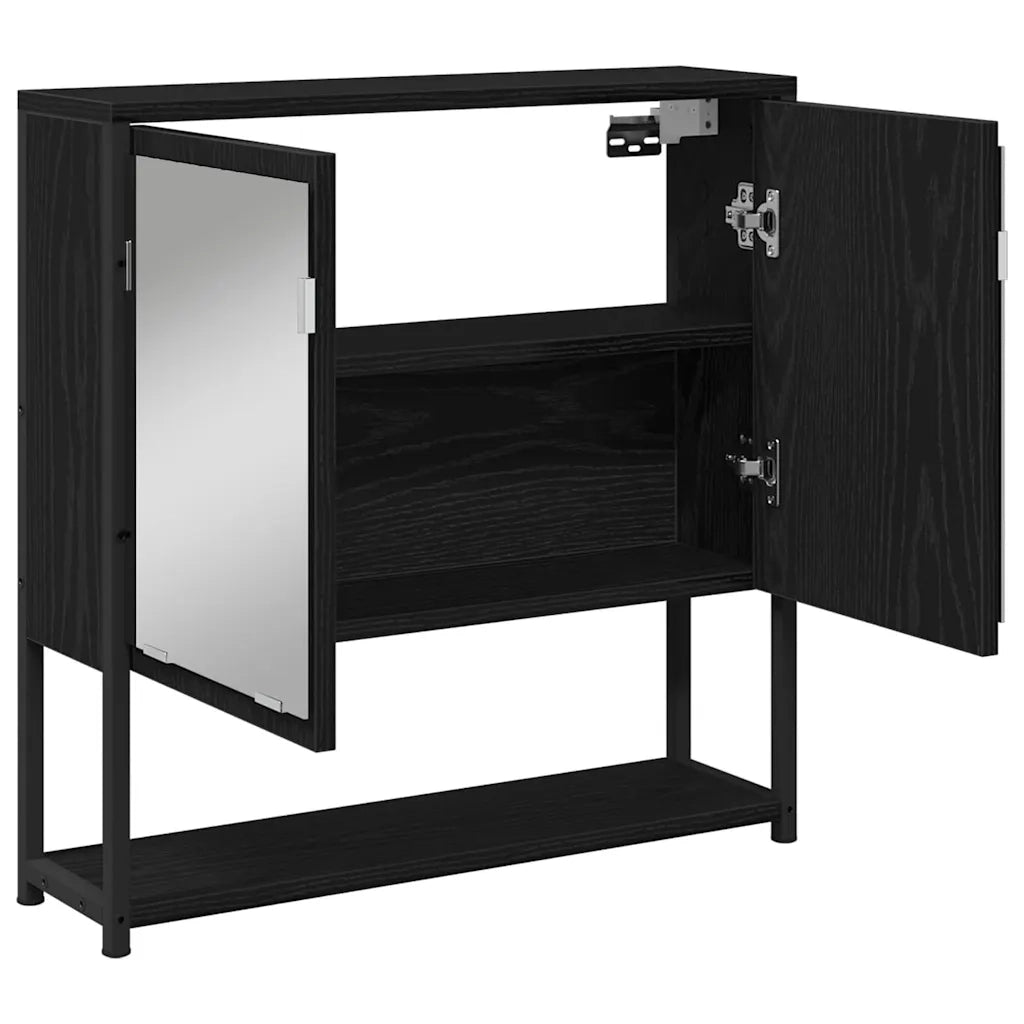 Mobiletto per specchio con porta-Armadietto a Specchio da Bagno Rovere Nero 60 x 16 x 60 cm