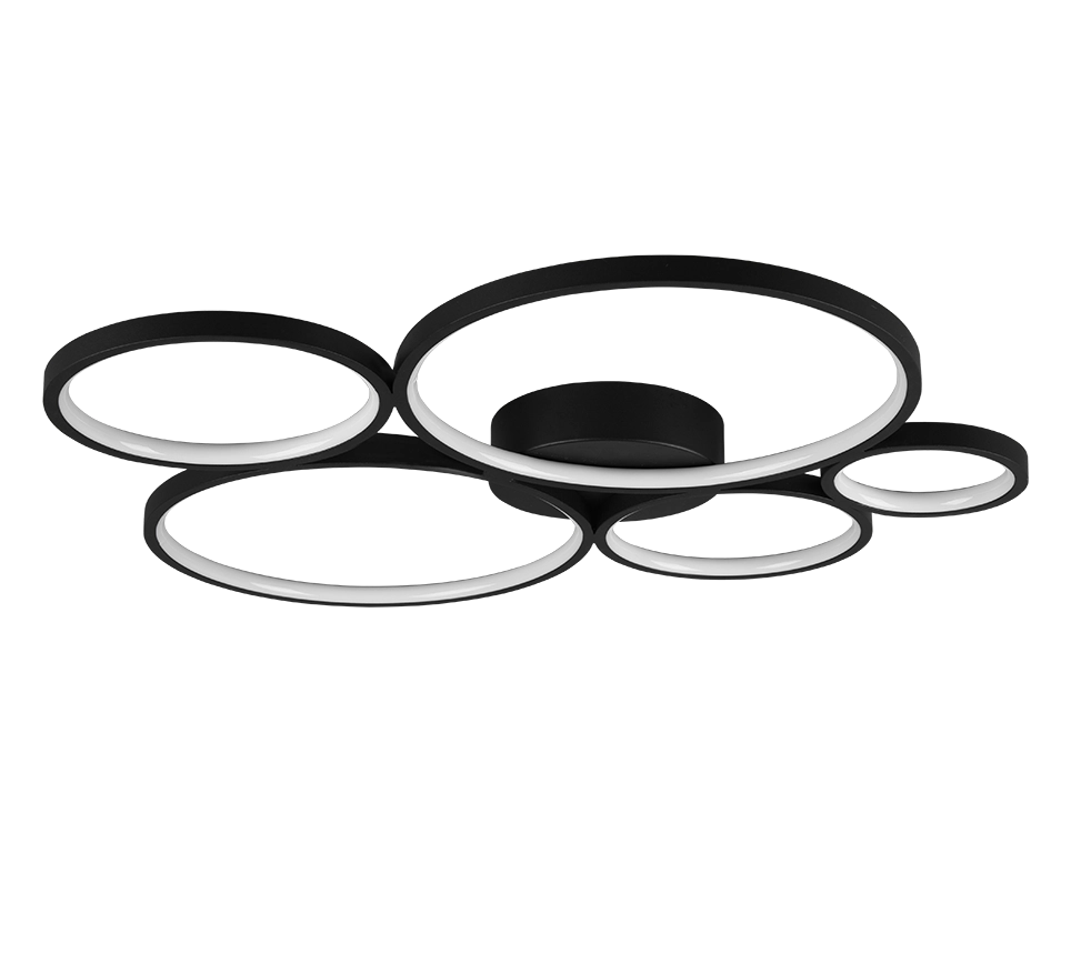 Plafoniera LED 5 cerchi, metallo, nero opaco, L 59 cm, Rondo