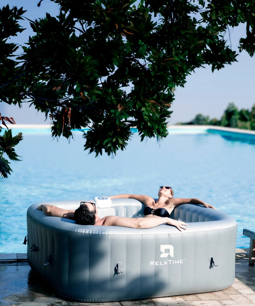 Spa gonfiabile quadrata 6 posti - RELXTIME - 130 getti - Grigio - Filtro e copertura inclusi
