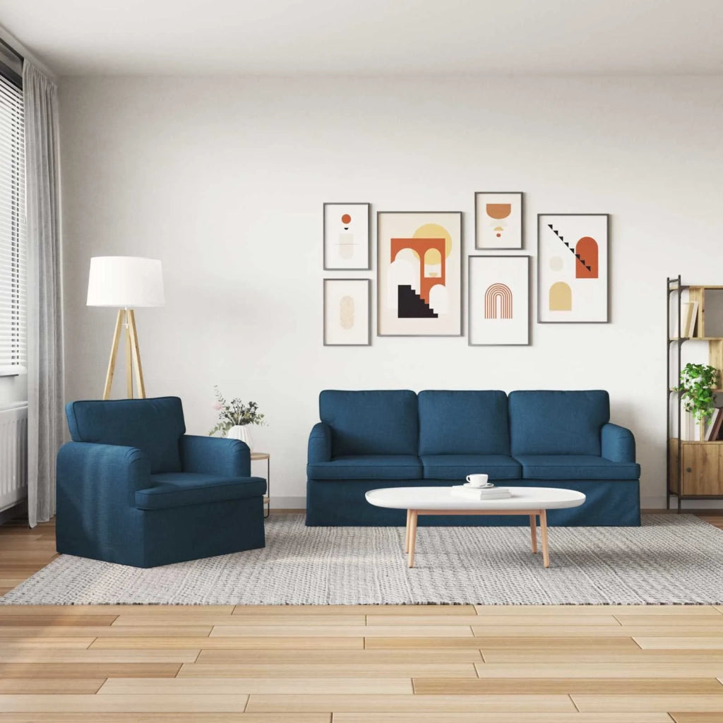 Divano 2 pcs Blu 144 x 80 x 85 cm Tessuto