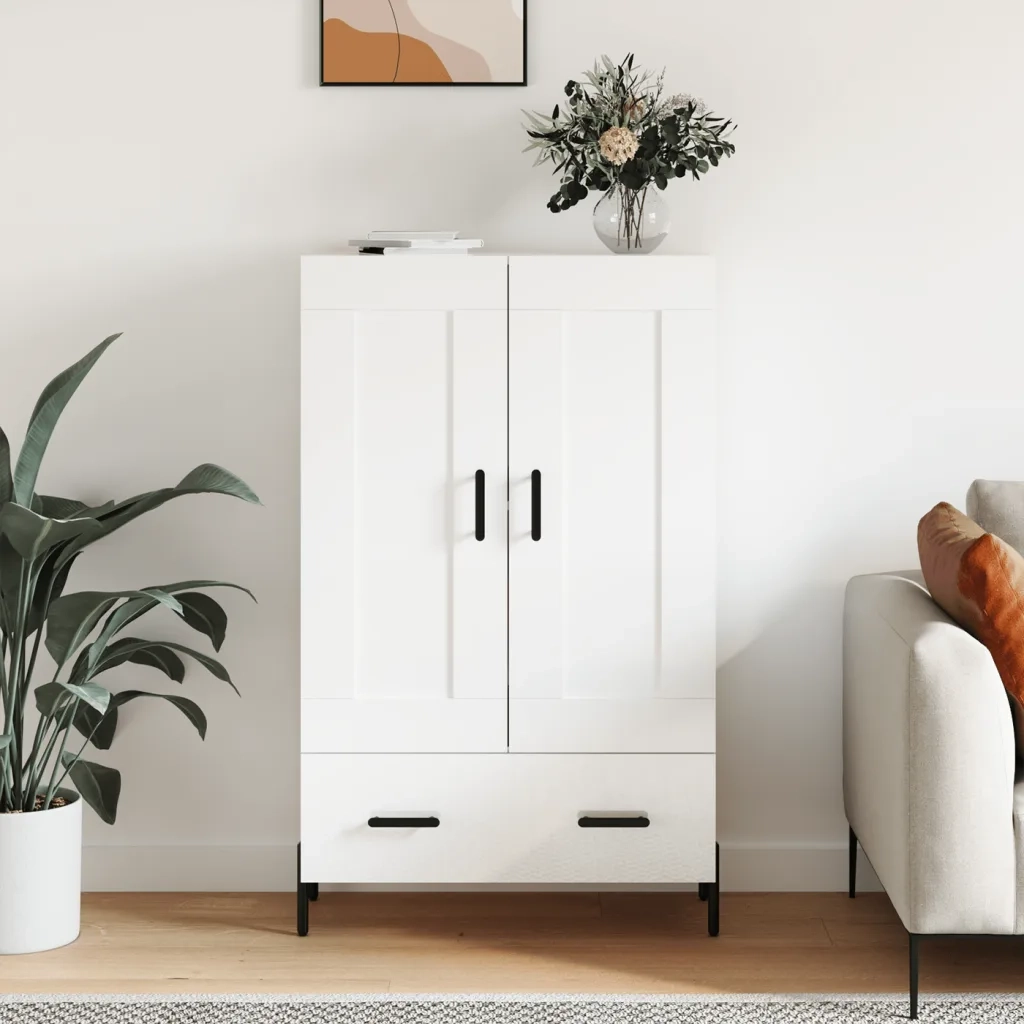 Credenza-Buffet-Armadio da cucina Bianco Lucido 69,5x31x115 cm in Legno Multistrato 261089