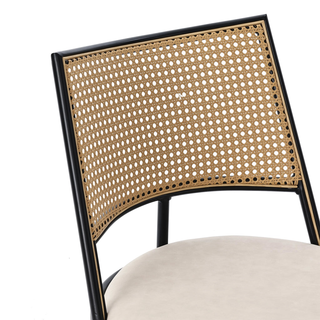 Sedia da pranzo 4 pezzi con seduta in PU, schienale in rattan, struttura in metallo, Nero