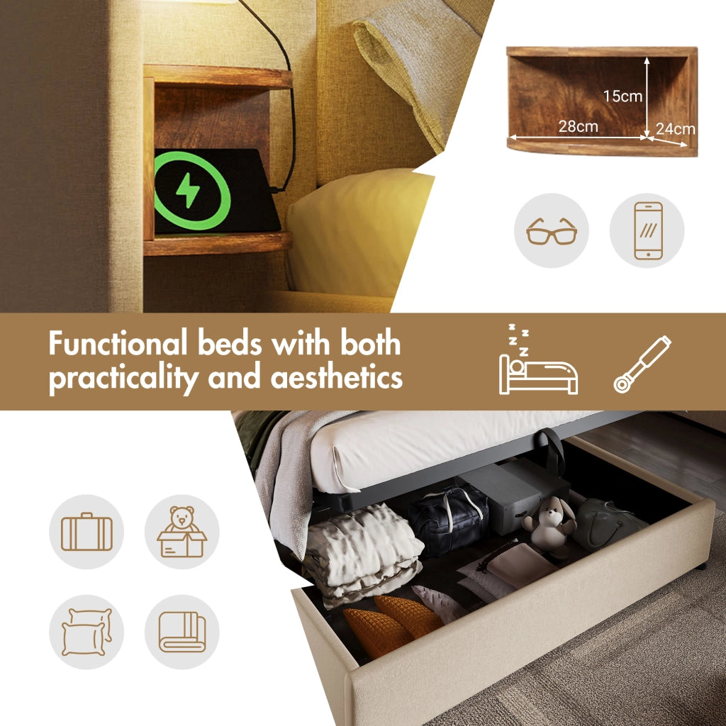 DESMIU Letto Contenitore Letto Matrimoniale con USB, Type-C e Lampada da Lettura 160 × 200 cm senza materasso