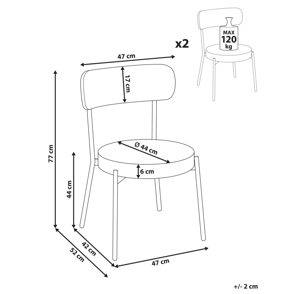 Set di 2 sedie per sala da pranzo Boucle beige chiaro Gambe in acciaio nero Sedute per sala da pranzo di design moderno