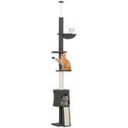 Albero per Gatti a Soffitto Alto con Casetta, Amaca e Piattaforme ¨C zephmum ¨C Grigio, 220-240 cm
