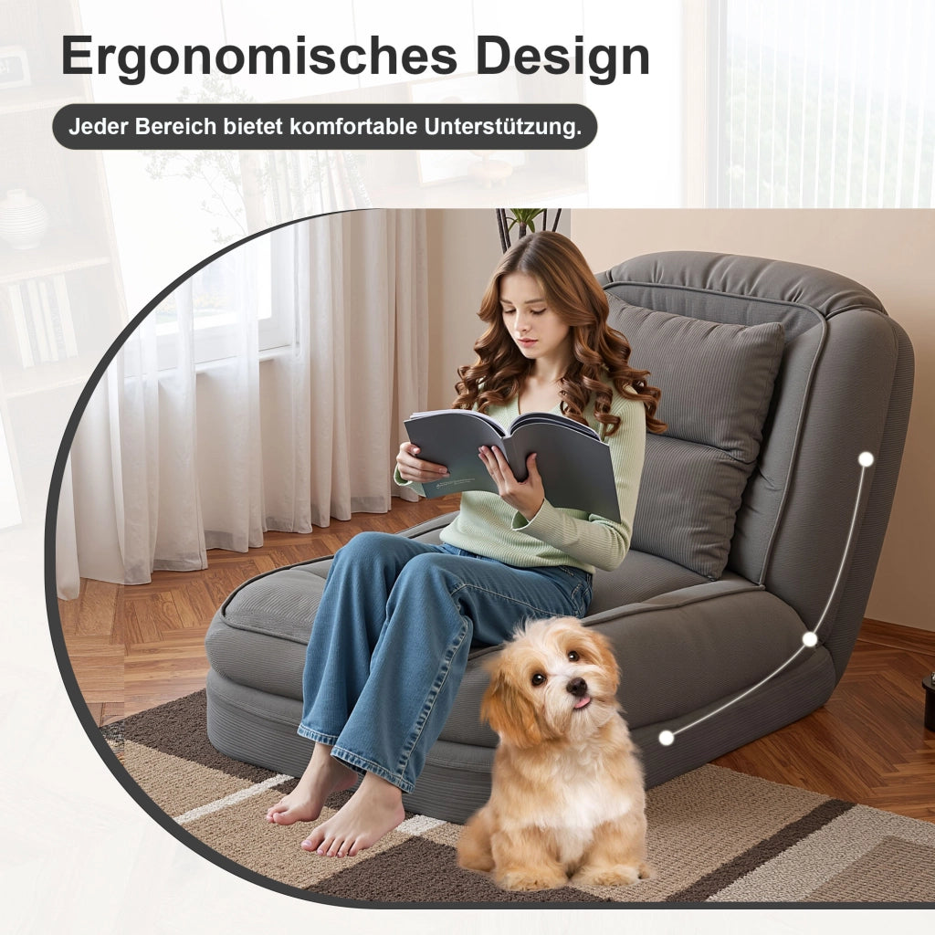 Divano letto pieghevole ergonomico con schienale regolabile a 5 posizioni in tessuto grigio