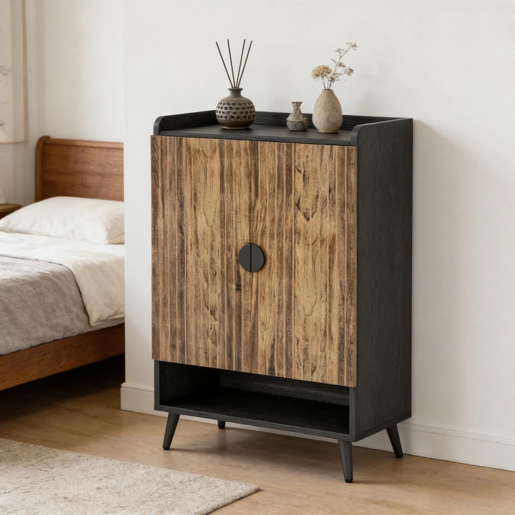 Scarpiera con 2 ante e 7 livelli; ripiano regolabile - per ingresso - 75.9×37.1×109.9 cm - nero e marrone