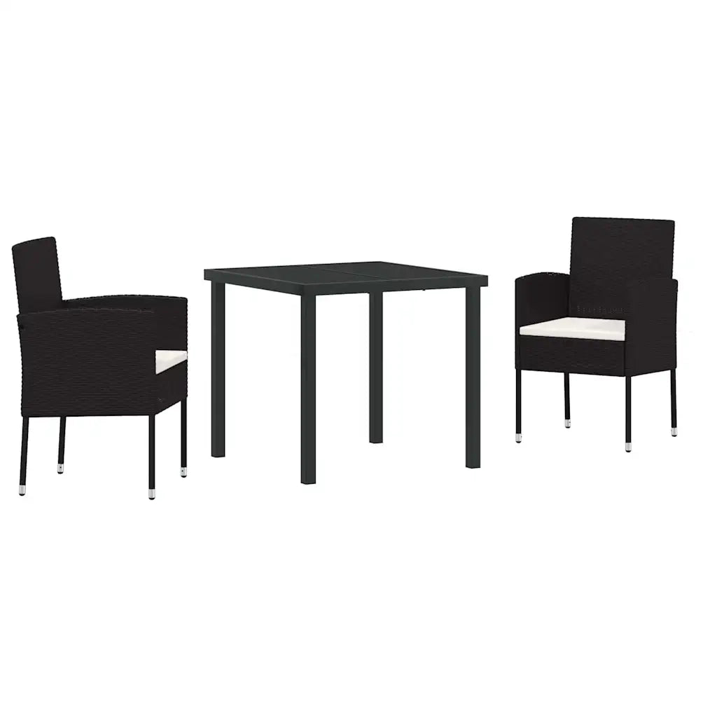 Set da Pranzo per Giardino con cuscino 3 pcs Nero polyrattan 3380050