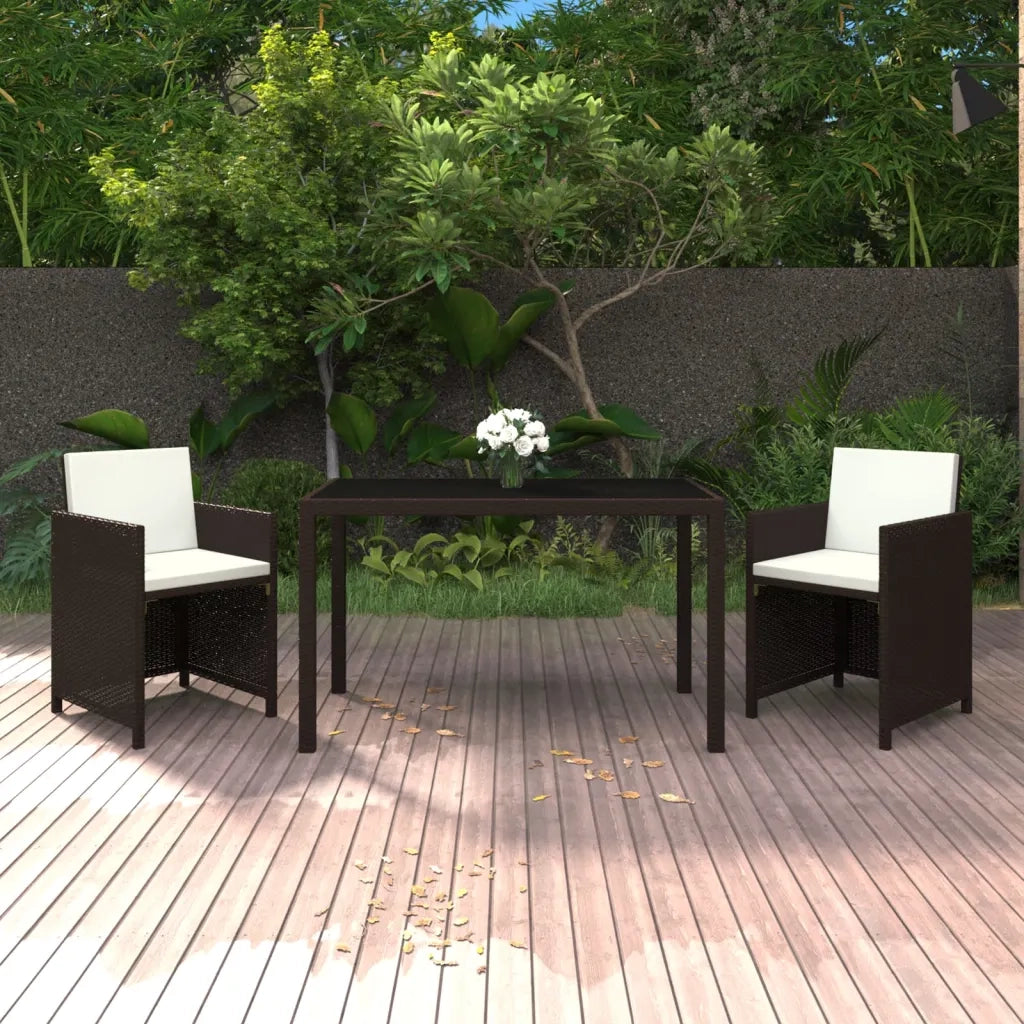 Set da Pranzo da Giardino 3 pz e Cuscini in Polyrattan Marrone 3095492